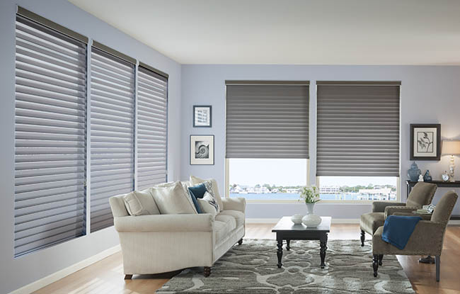 Sheer_Shade_Blinds_Austin_TX Sheer Shades or Sheer Blinds installed in a living room in Austin, TX.